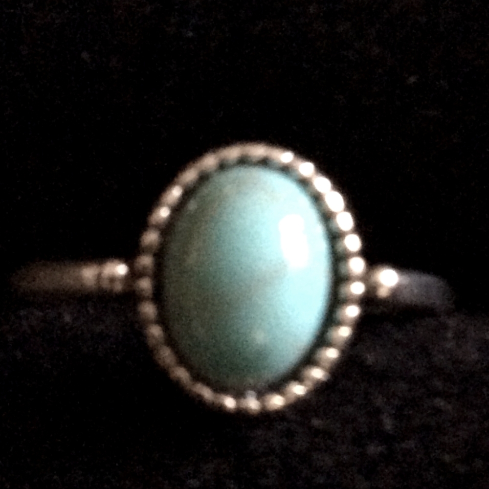 Turquoise Oval Silver Ring, Size 3